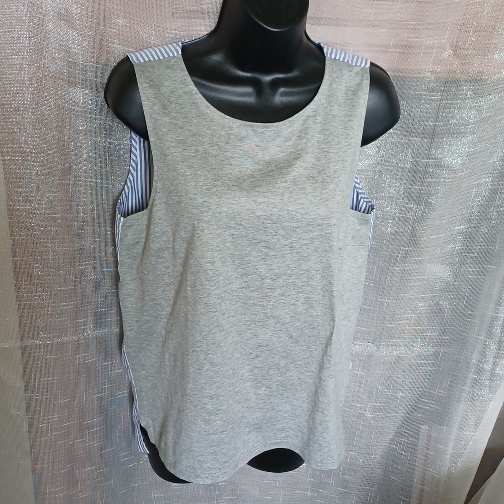 J.Crew Gray Blue Striped Sleeveless Contrast Top